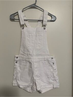 Wallflower Women’s distressed white overall shorts